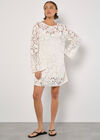 Floral Crochet Shift Mini Dress, White, large