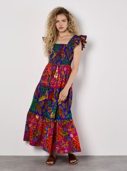 Colour Pop Parrot Print Maxi Dress