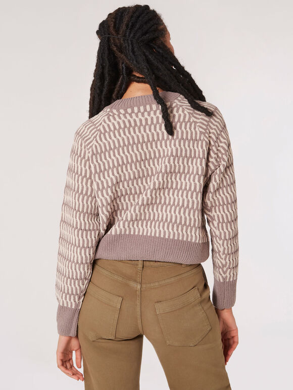 Cropped Chenille Twisted Cable Jumper, Stone, large
