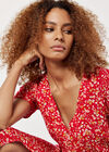 Ditsy Floral Decorative Button Midi Dress, Red, large