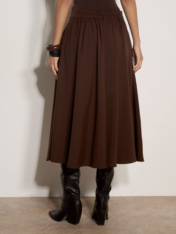 Brushed Twill A-Line Midi Skirt, Brown, large