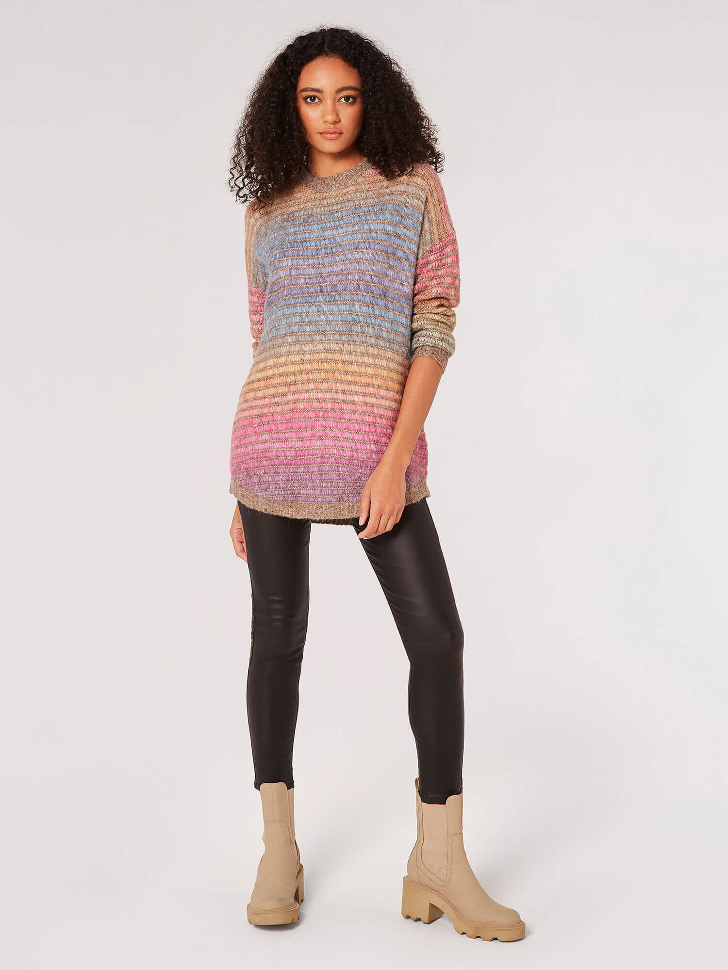 Pastel Stripe Oversized Jumper Apricot Clothing