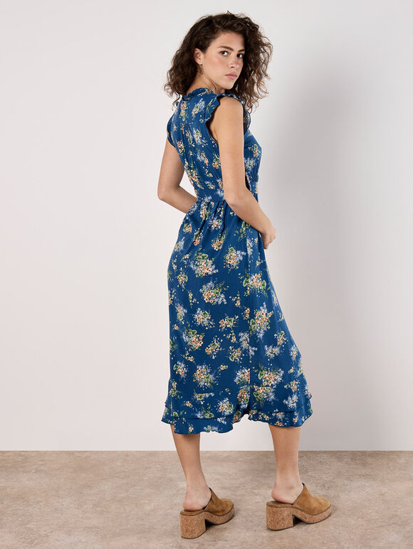 Ditsy Floral Print Midi Dress, Blue, large