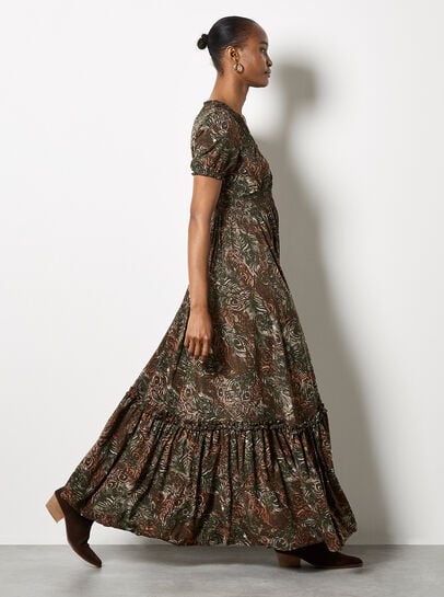 Peacock Feather Print Maxi Dress
