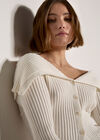 Wide Collar Ribbed Knit Cardigan, Cream, large