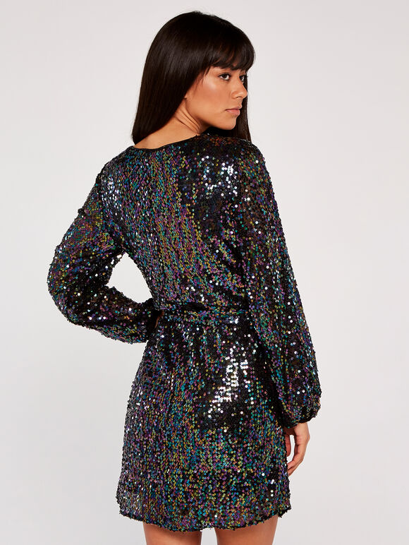 Sequin Shift  Mini Dress, Black, large