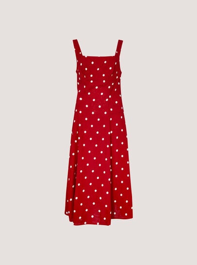 Linen Polka Dot Midi Dress