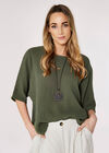 Waffle Batwing Necklace Top, Khaki, large