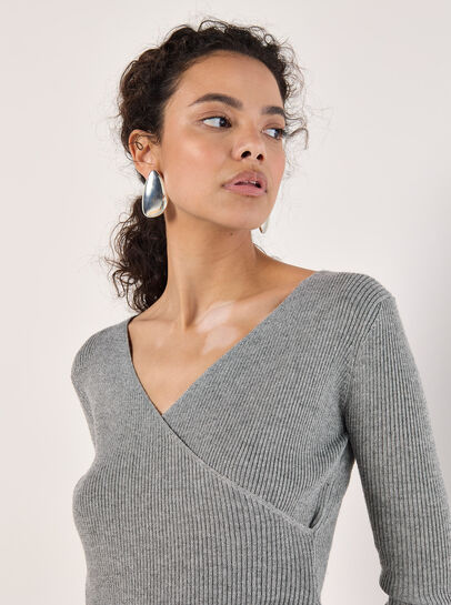 Ribbed Knit Sparkle Wrap Jumper