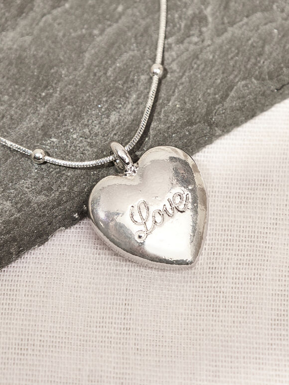 Silver Tone Love Heart Pendant Necklace, Assorted, large