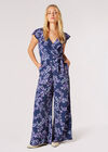 Ruffle Wrap Leaf Palazzo Jumpsuit, Navy, large