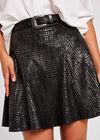 Croc Print Foiled Flare Skirt, Black, large