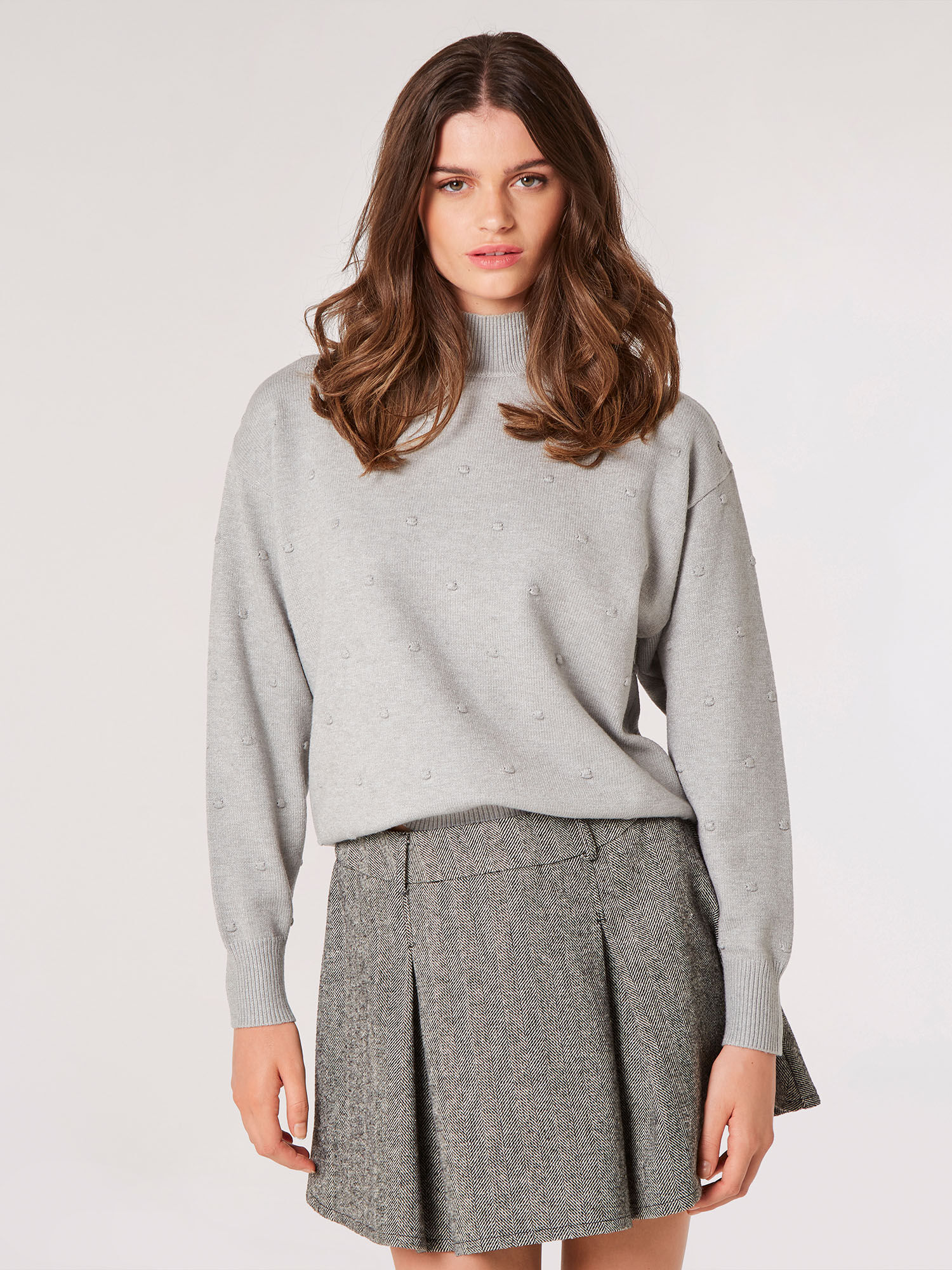 Bobble Embroidered Mock Neck Jumper Apricot Clothing
