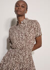 Animal Spot Print Shirt Midi Dress, Brown, large
