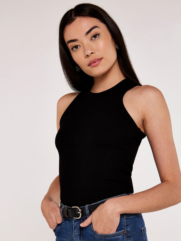 Ribbed Jersey Tank Top, Black, large