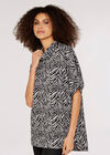 Zebra Print Polo Neck Top, Grey, large
