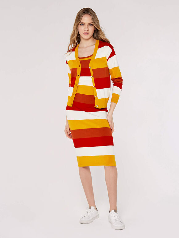 Striped Bodycon Midi Dress, Orange, large