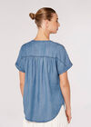 Denim Button Through Tee, Blue, large