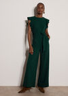 Ruffle Sleeve Jersey Jumpsuit, Pine Green, large