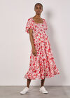 Sarasa Floral Tiered Midi Dress, Cream, large