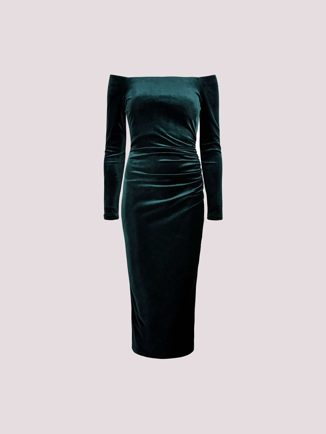 green velvet dress midi Women Solid Green One-Shoulder Neck Velvet Tulip Hem Bodycon Midi Dress main image 1