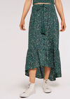 Ditsy Shirred Maxi Skirt, Green, large