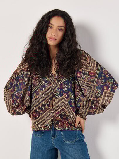 Gold Foil Floral Blouse