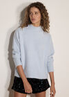 Boucl&eacute; Knit Mock Neck Jumper, Sky Blue, large