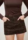 Leopard Print Denim Mini Skort, Brown, large