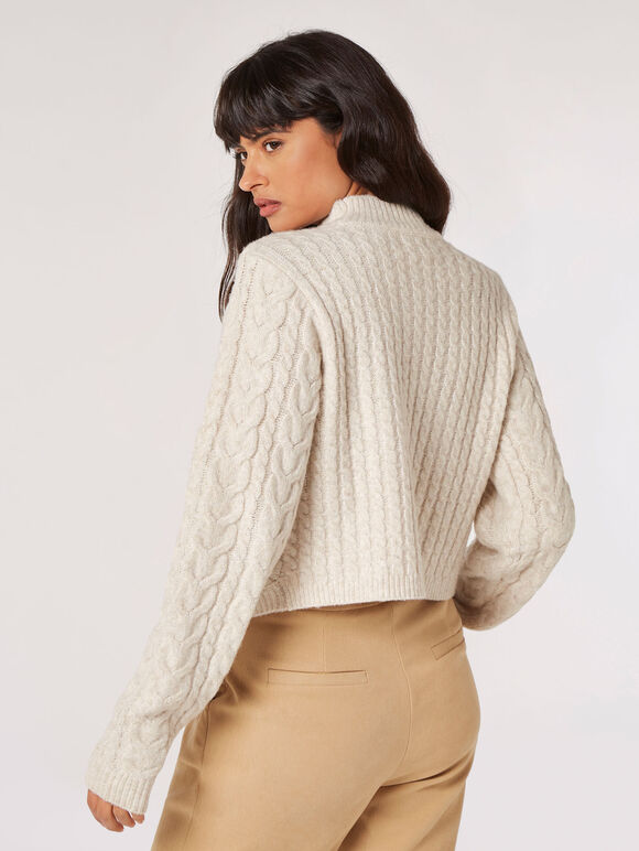Cable Knit Wrap Jumper, Stone, large