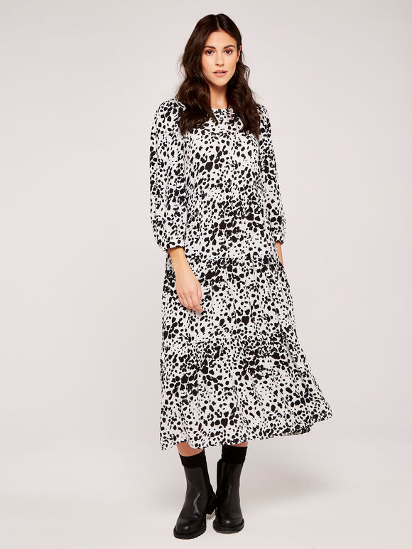 Tie Dye Spot Tiered Midi Dress, Cream, large