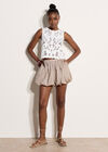 Bubble Hem Mini Shorts, Brown, large
