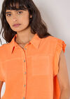 Ruffle Sleeve Soft Slub Blouse, Coral, large