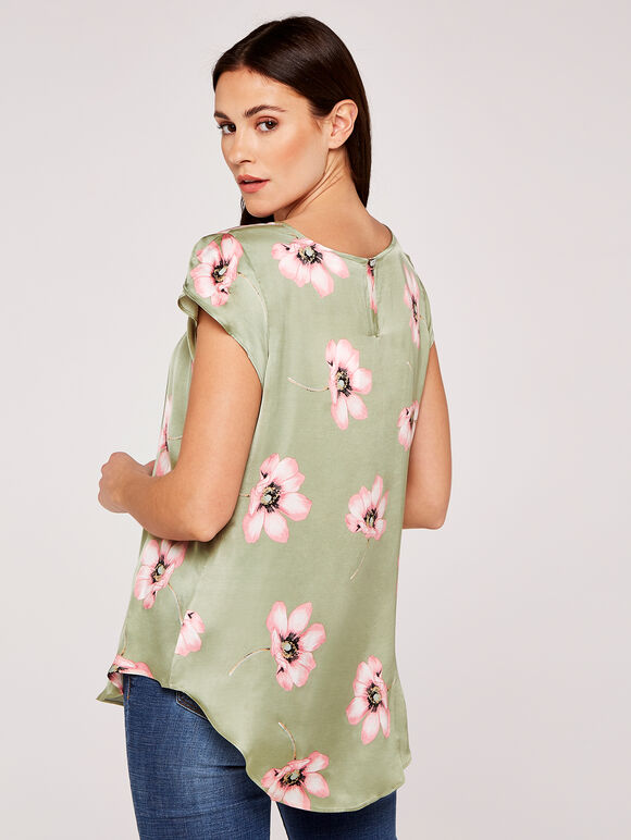 Large Flower Satin Tulip Top, Mint, large