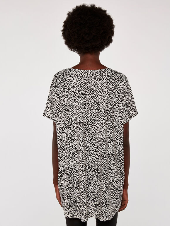 Textured Dot Curve Hem Tunic Top, Cream, large