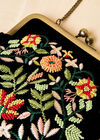 Floral Hand-Embroidered Velvet Bag, Black, large
