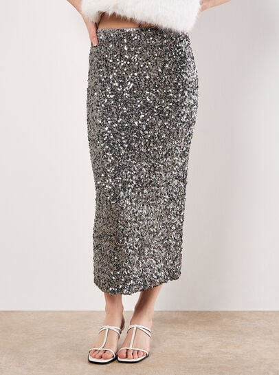 Sequin Embellished Pencil Midaxi Skirt