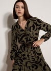 Abstract Brushstroke Midi Dress, Khaki, large