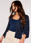 Pointelle Patterned Cardigan, Navy, large
