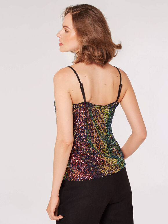 Sequin Camisole Top , Black, large