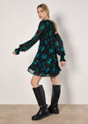 Butterfly Print Chiffon Mini Dress, Black, large