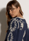 Embroidered Bell Sleeve Top, Navy, large