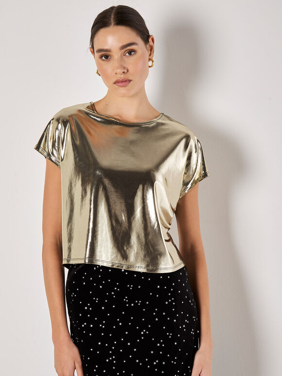 Foil Cropped T-Shirt, Yellow, large