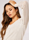 Contrast Crochet Shimmer Jumper , Cream, large