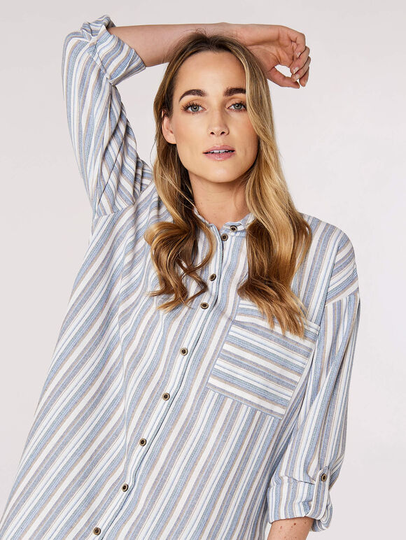 Multi Stripe Oversized Shirt, Blue, large