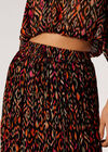 Jupe Maxi Plissée Ikat en Mousseline de Soie, Orange, Large