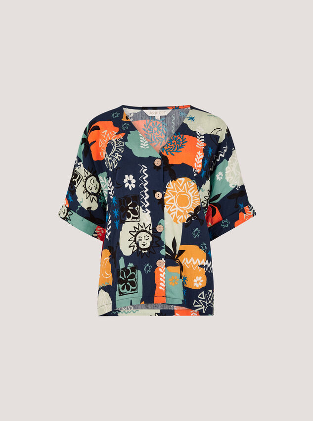 Colourful Sketch Print Top, Navy, large