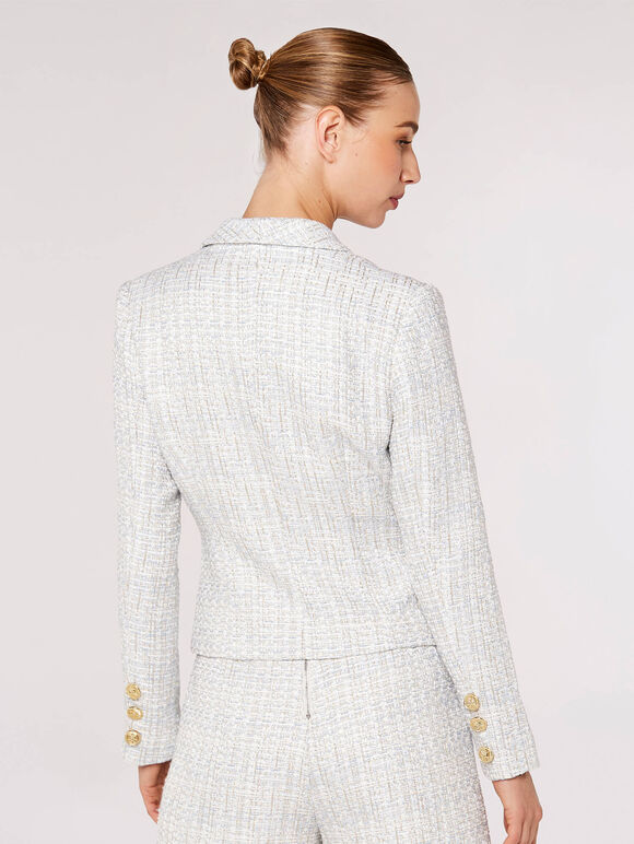 Tweed Cropped Blazer, Blue, large