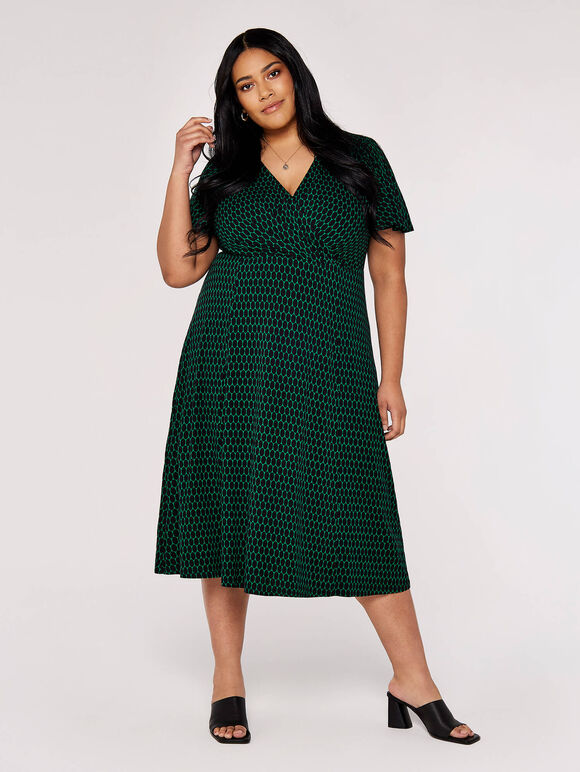 Curve Wrap Midi Dress, Green, large