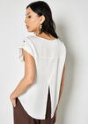 Woven Split Hem T-Shirt, Cream, large
